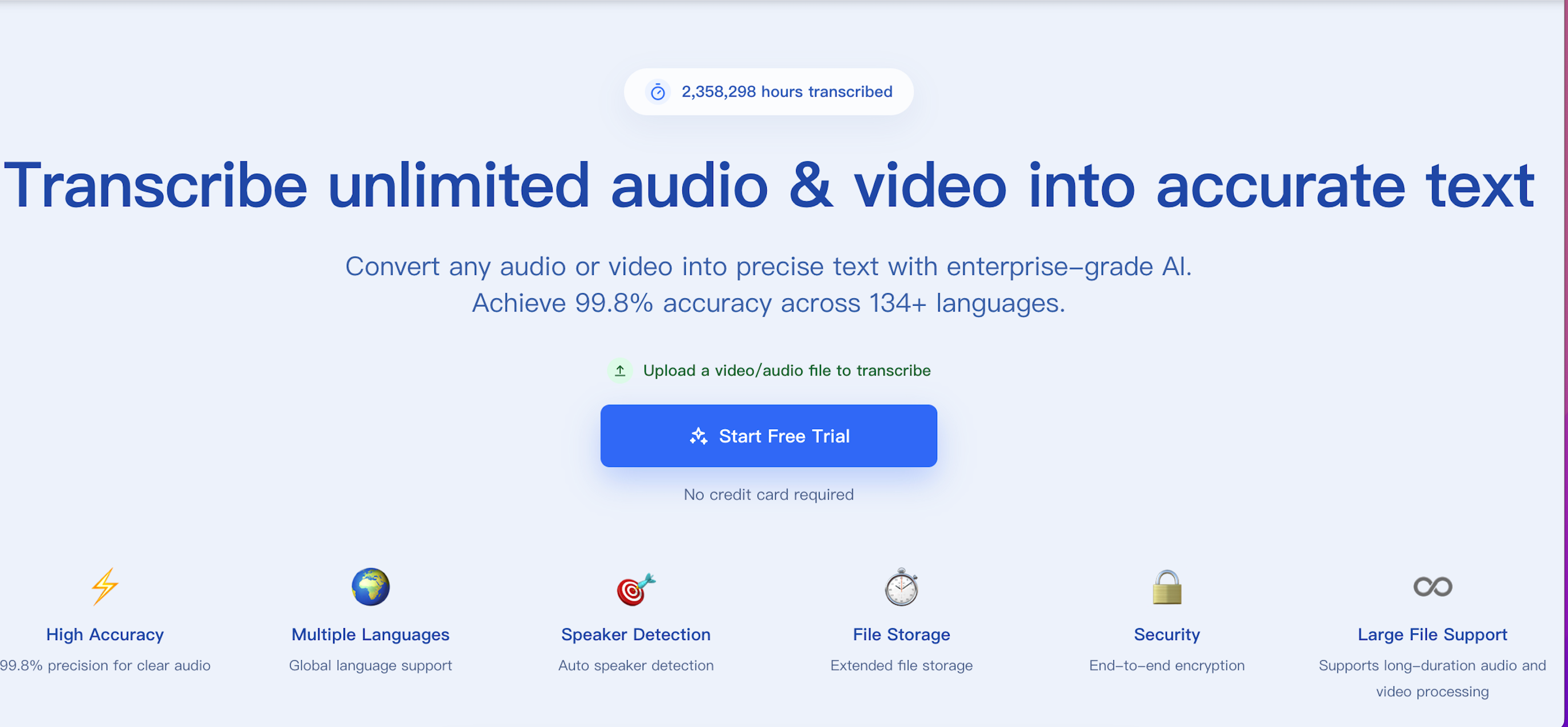 Strona główna ScribeFlash z transkrypcją AI audio i wideo