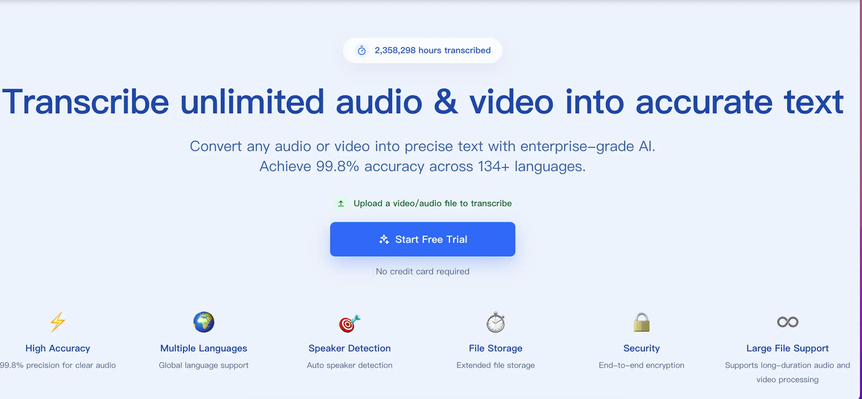 ScribeFlash transcription overview on the homepage